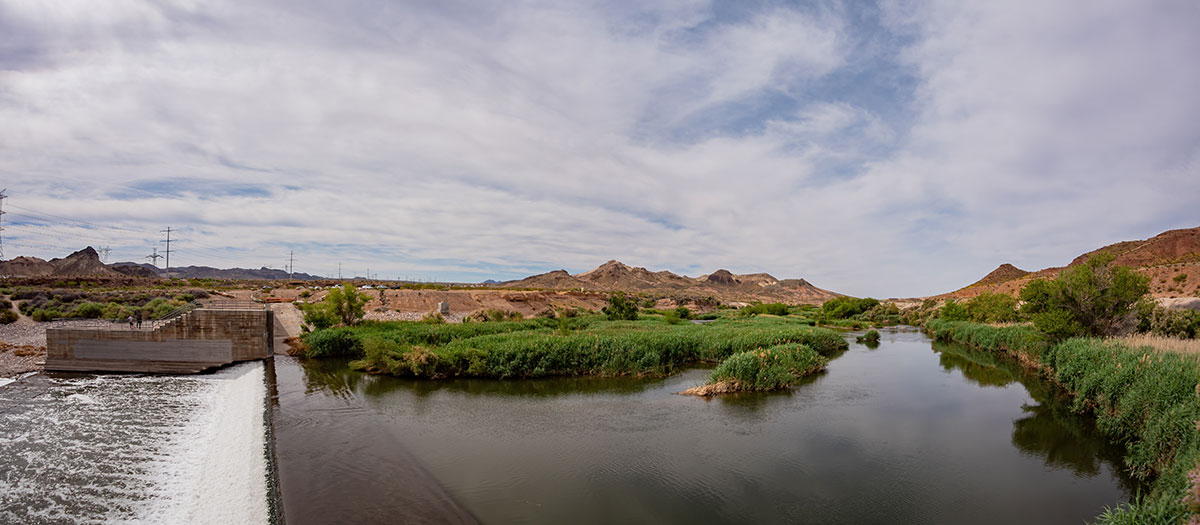 Wide angle show of wash dam