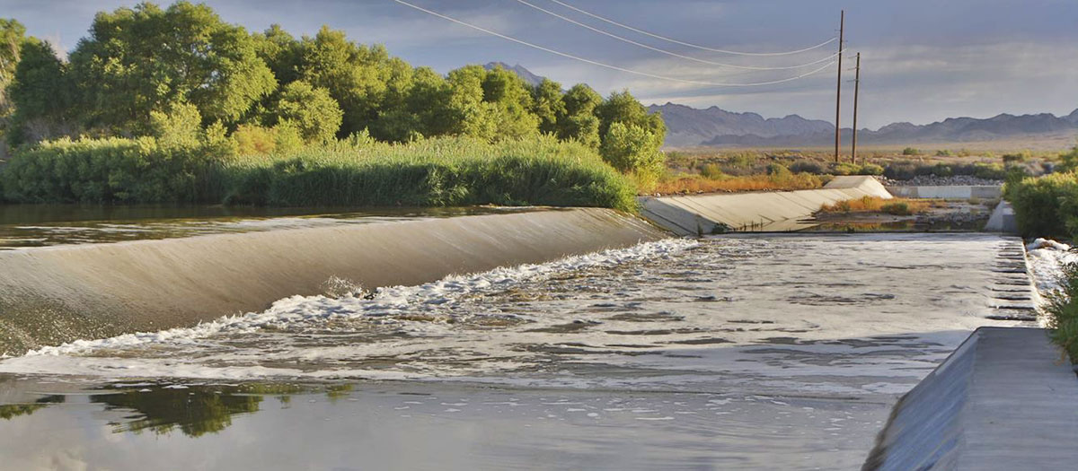 Water rushing through weir