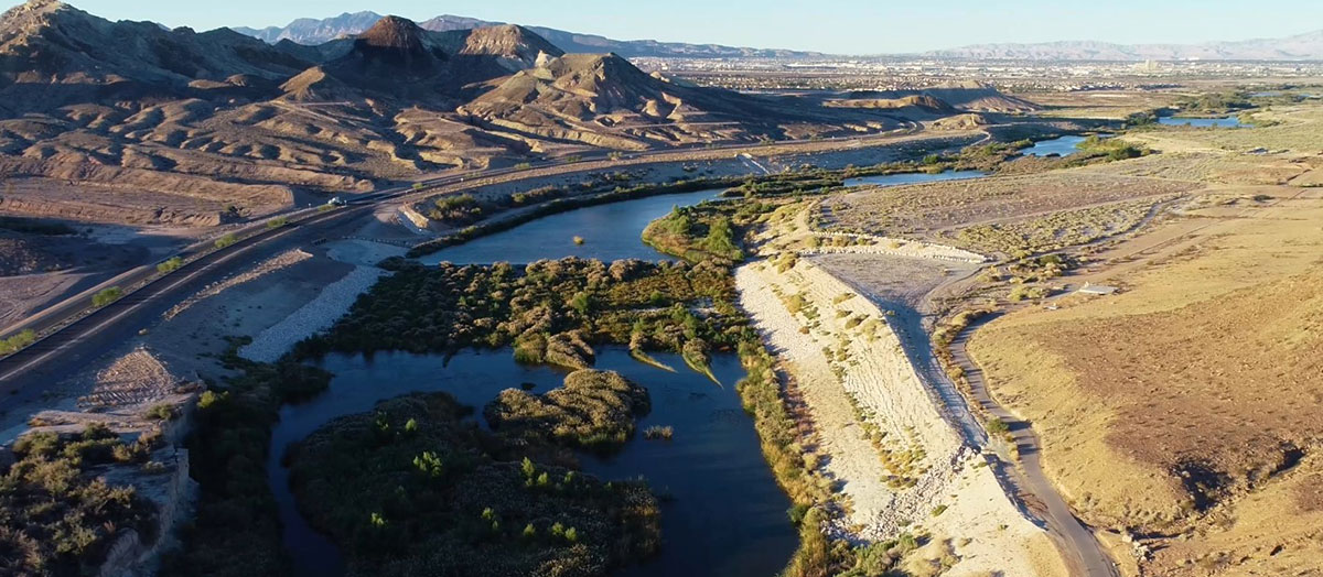 Aerial of three kids weir